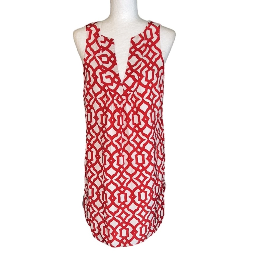 Alice & Trixie Silk Red White Geometric Print Sleeveless Mini Slip Dress - S